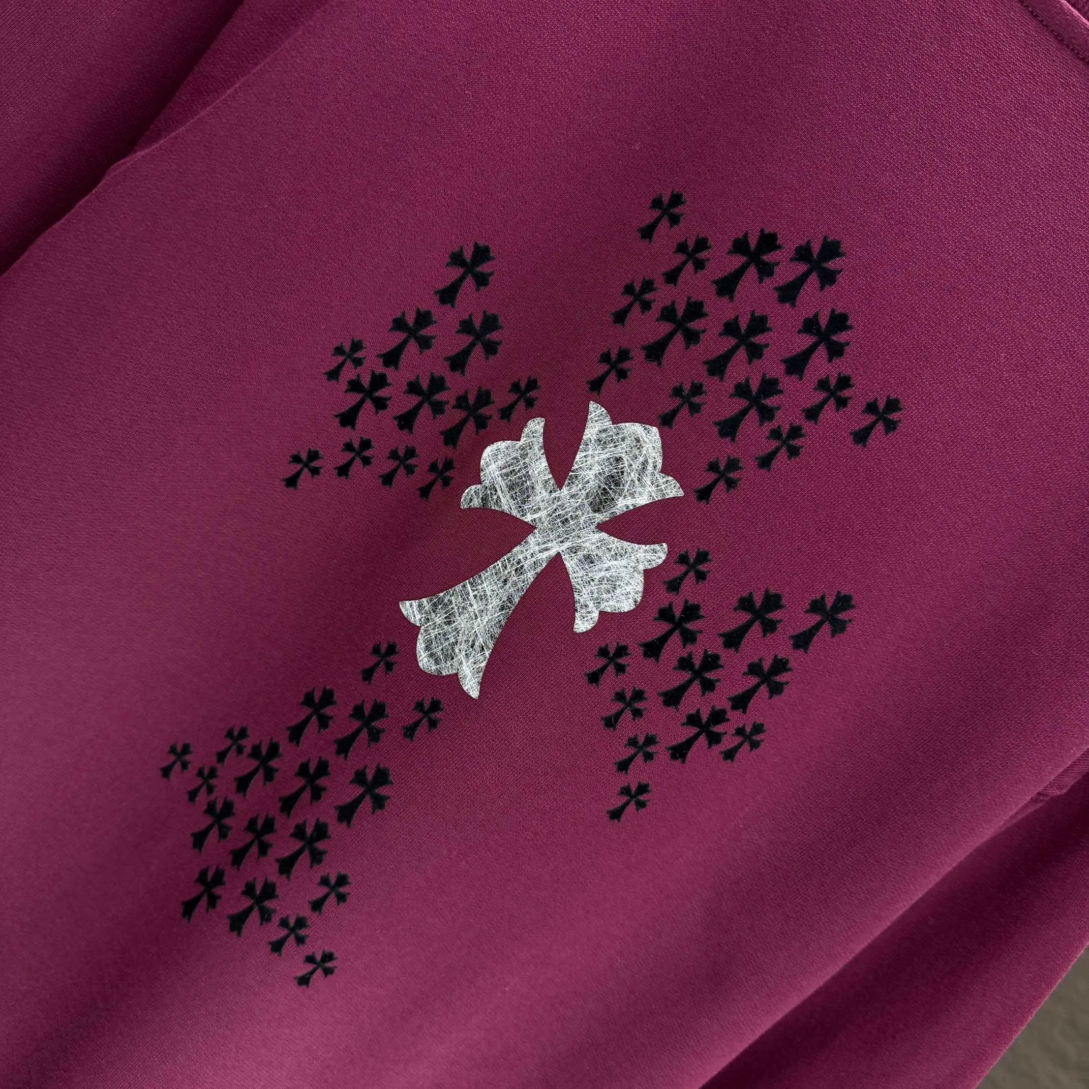 🅿️250 CH* Croixin* 2025 autumn and winter new round neck sweatshirt 400g terry cotton Sanskrit horseshoe logo flocking➕silver wire Color: Black White Gray Purple Size: S M L XL XXL